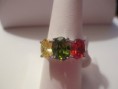 Garnet, peridot and citrine three-stone ring set in sterling silver